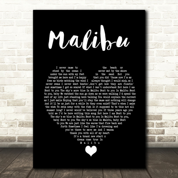 Miley Cyrus Malibu Black Heart Song Lyric Wall Art Print