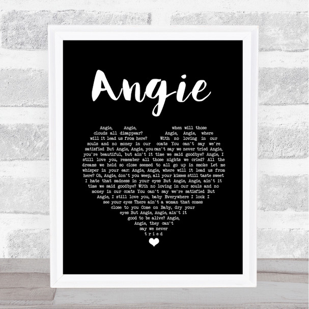 The Rolling Stones Angie Black Heart Song Lyric Wall Art Print