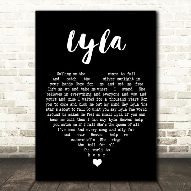 Oasis Lyla Black Heart Song Lyric Wall Art Print