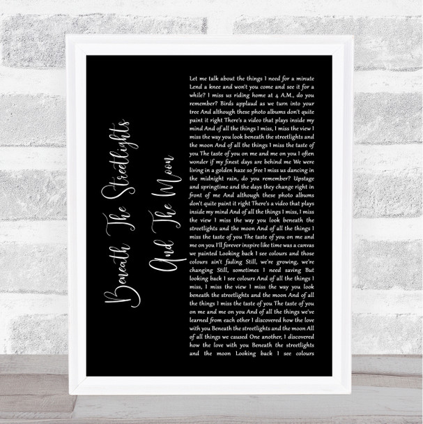 JP Cooper Beneath The Streetlights And The Moon Black Script Song Lyric Wall Art Print