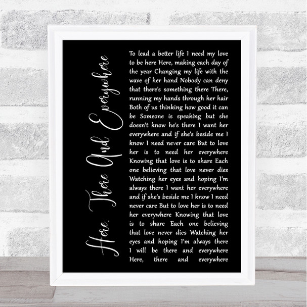 The Beatles Here, There And Everywhere Black Script Song Lyric Wall Art Print