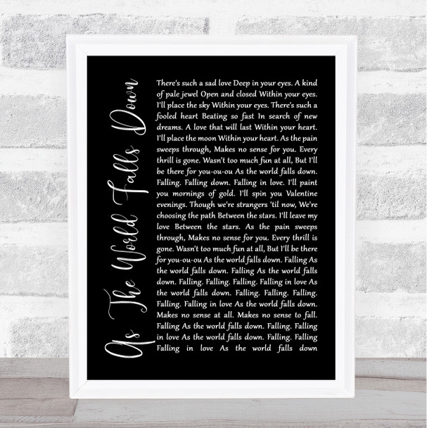 David Bowie As The World Falls Down Black Script Song Lyric Wall Art Print