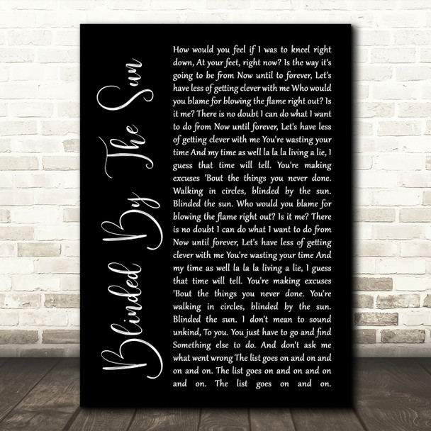 The Seahorses Blinded By The Sun Black Script Song Lyric Wall Art Print