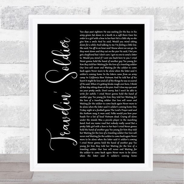 Dixie Chicks Travelin' Soldier Black Script Song Lyric Wall Art Print