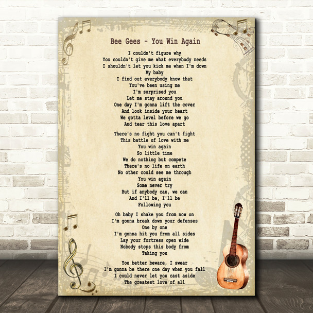 Bee Gees You Win Again Song Lyric Quote Print