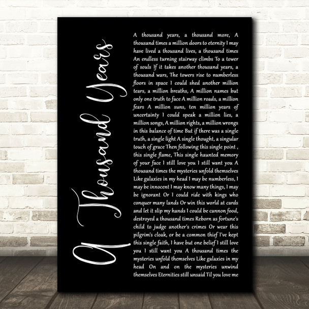 Sting A Thousand Years Black Script Song Lyric Wall Art Print