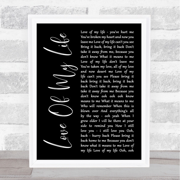 Scorpions Love Of My Life Black Script Song Lyric Wall Art Print