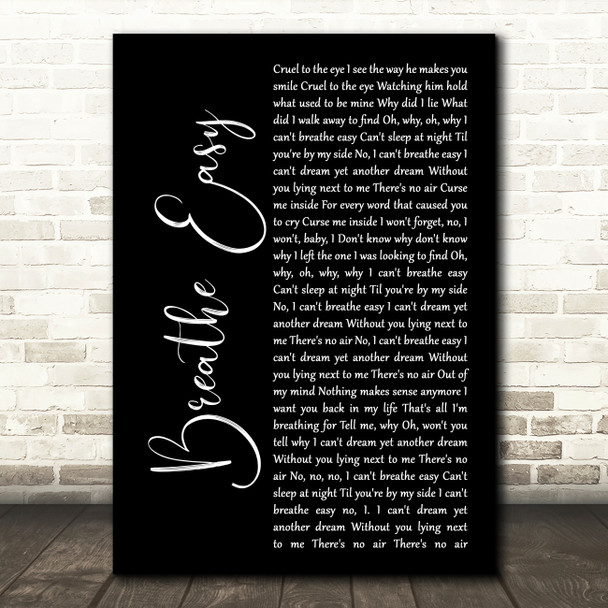 Blue Breathe Easy Black Script Song Lyric Wall Art Print