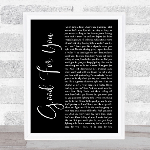 Josh Gracin Good For You Black Script Song Lyric Wall Art Print