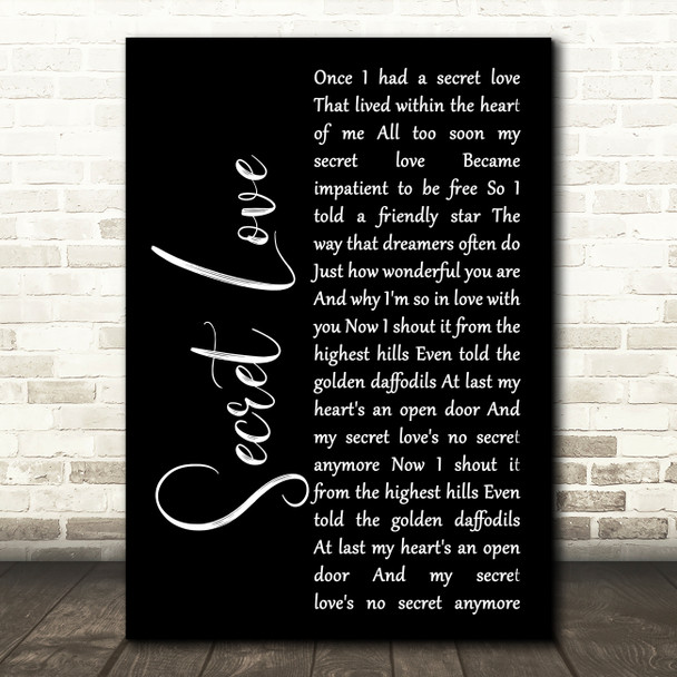 Doris Day Secret Love Black Script Song Lyric Wall Art Print