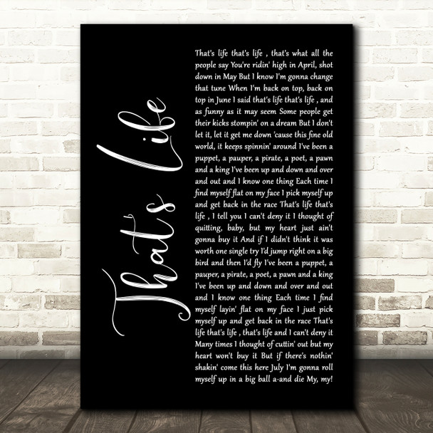 Frank Sinatra That's Life Black Script Song Lyric Wall Art Print