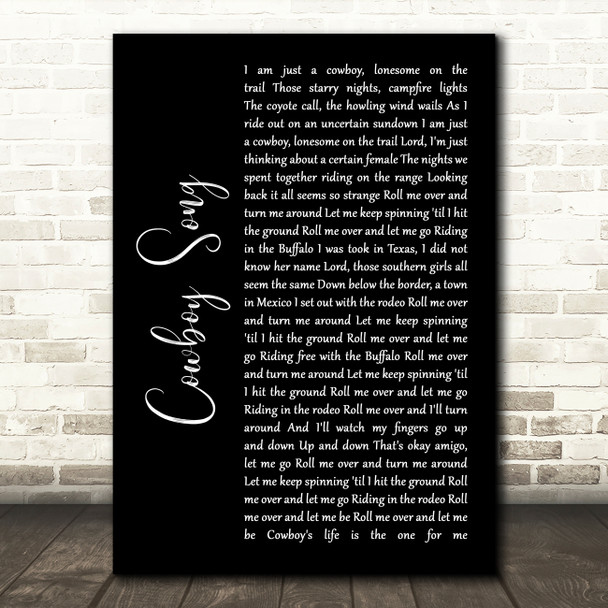 Thin Lizzy Cowboy Song Black Script Song Lyric Wall Art Print