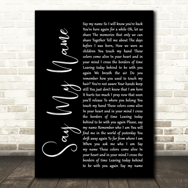 Within Temptation Say My Name Black Script Song Lyric Wall Art Print