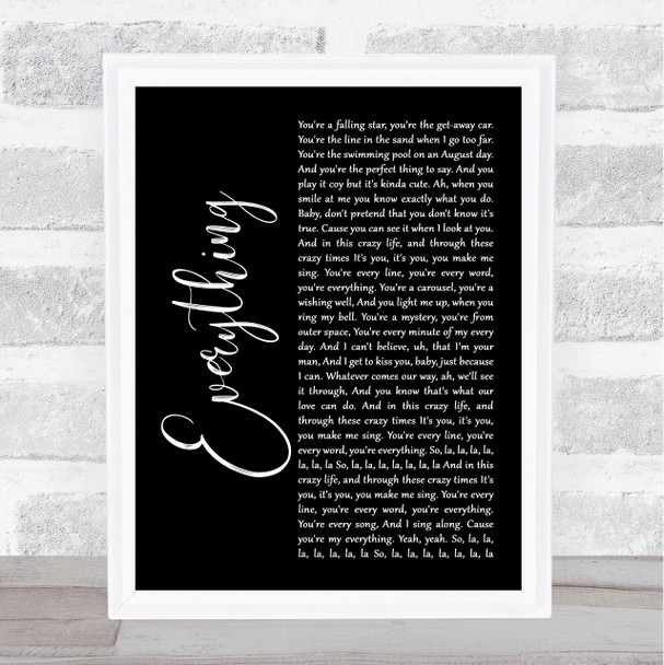 Michael Buble Everything Black Script Song Lyric Wall Art Print