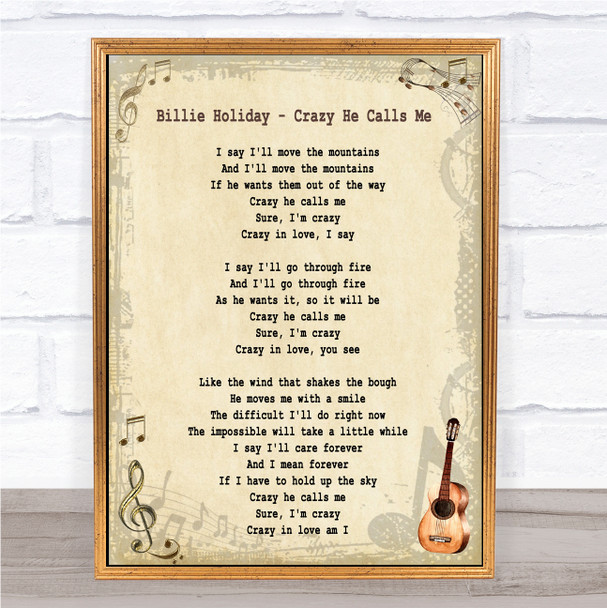 Billie Holiday Crazy He Calls Me Song Lyric Quote Print