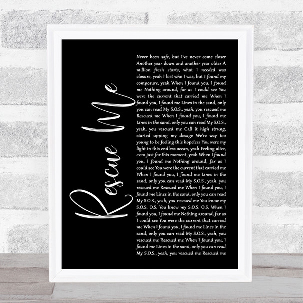 Marshmello Rescue Me Black Script Song Lyric Wall Art Print