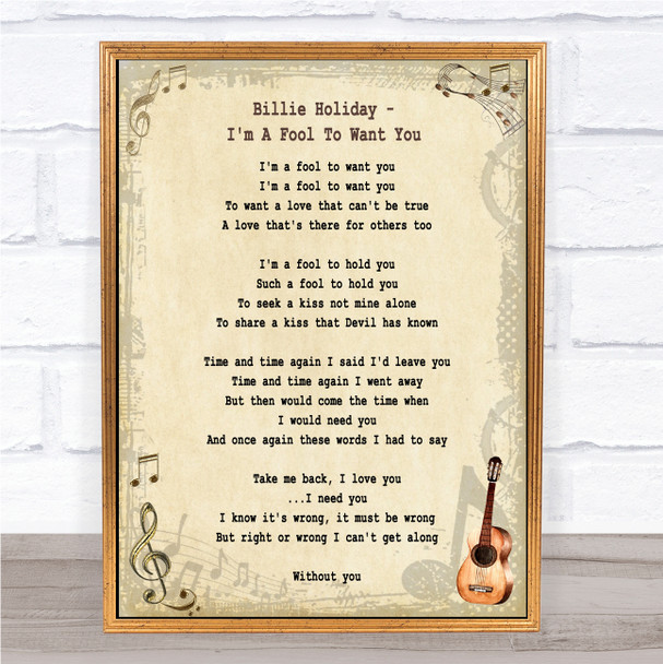 Billie Holiday I'm A Fool To Want You Song Lyric Quote Print