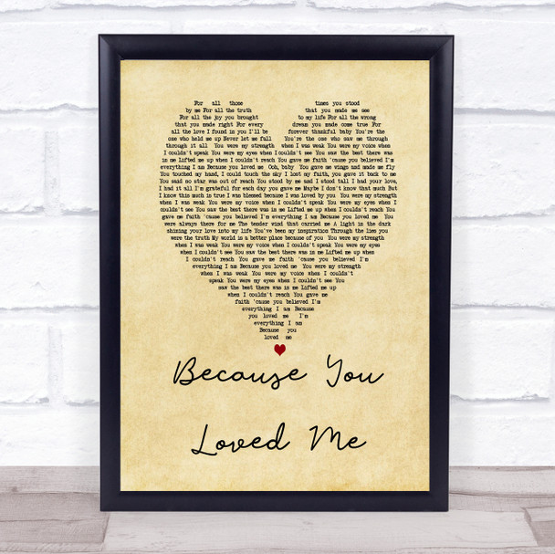Celine Dione Because You Loved Me Vintage Heart Song Lyric Quote Print