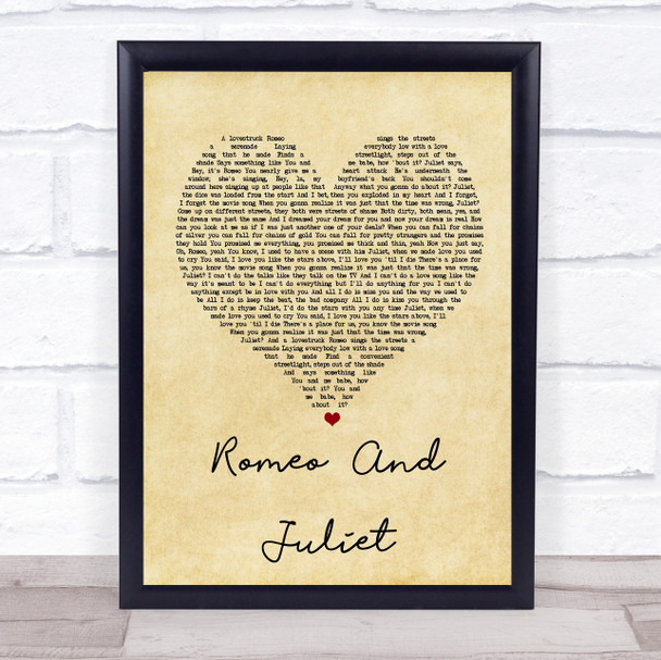 Dire Straits Romeo And Juliet Vintage Heart Song Lyric Quote Print
