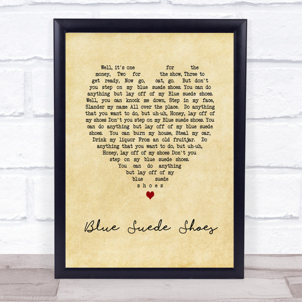 Elvis Presley Blue Suede Shoes Vintage Heart Song Lyric Print