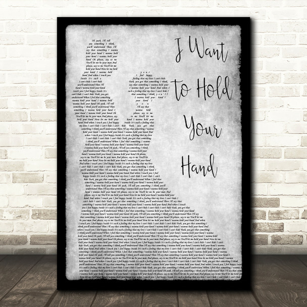 The Beatles I Want To Hold Your Hand Grey Man Lady Dancing Song Lyric Wall Art Print