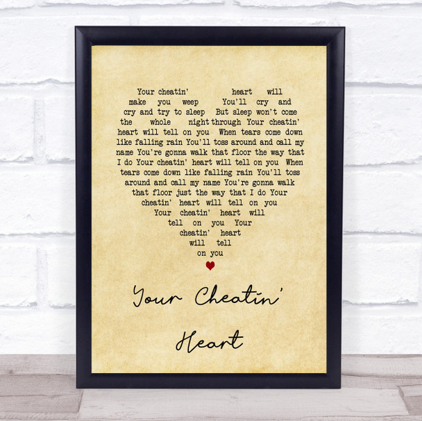 Elvis Presley Your Cheatin' Heart Vintage Heart Song Lyric Quote Print