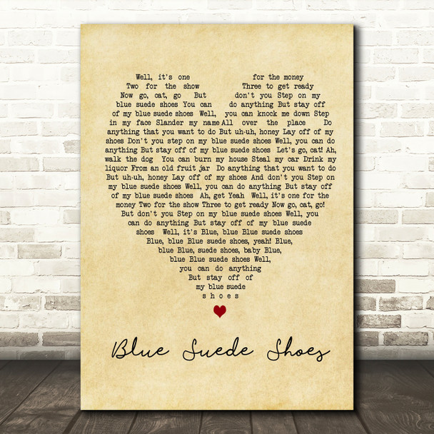 Elvis Presley Blue Suede Shoes Vintage Heart Song Lyric Quote Print
