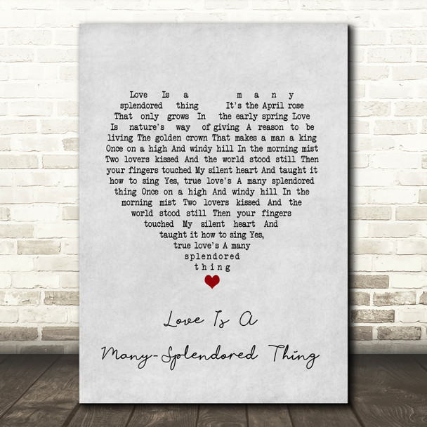 Andy Williams Love Is A Many-Splendored Thing Grey Heart Song Lyric Wall Art Print