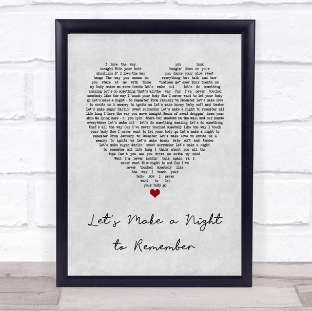 Bryan Adams Let's Make a Night to Remember Grey Heart Song Lyric Wall Art Print