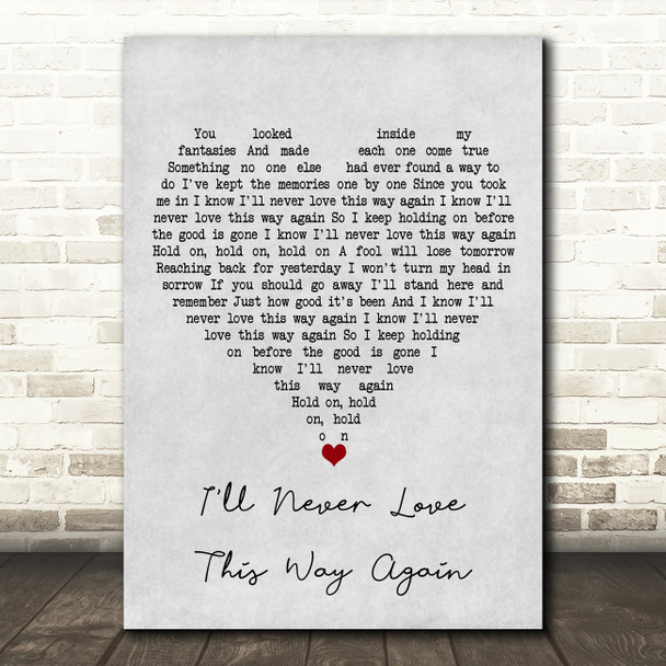 Dionne Warwick I'll Never Love This Way Again Grey Heart Song Lyric Wall Art Print