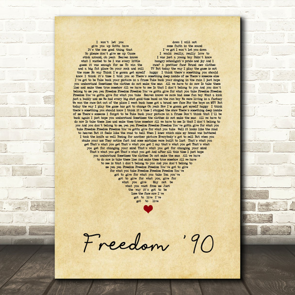George Michael Freedom '90 Vintage Heart Song Lyric Quote Print