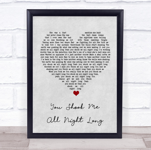 AC DC You Shook Me All Night Long Grey Heart Song Lyric Wall Art Print