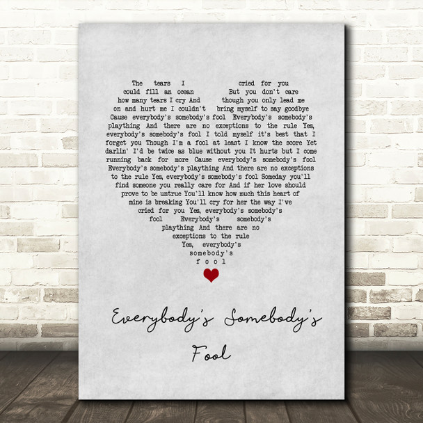 Connie Francis Everybody's Somebody's Fool Grey Heart Song Lyric Wall Art Print