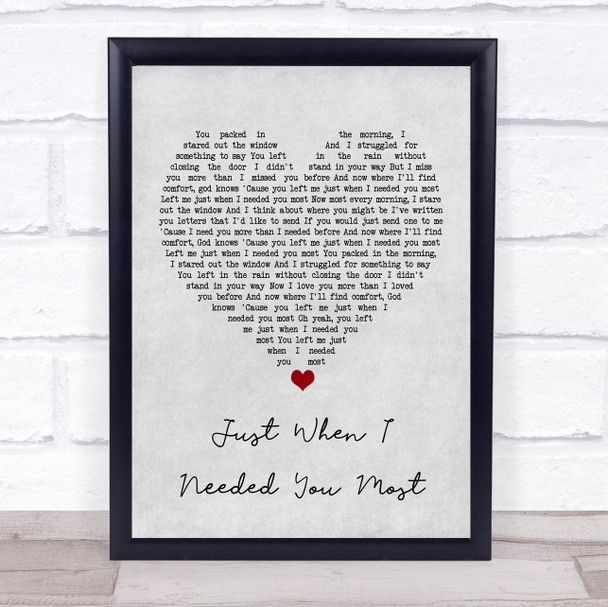 Randy VanWarmer Just When I Needed You Most Grey Heart Song Lyric Wall Art Print