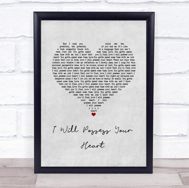 Death Cab For Cutie I Will Possess Your Heart Grey Heart Song Lyric Wall Art Print