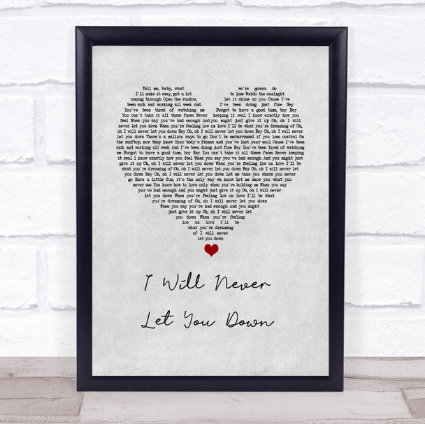 Rita Ora I Will Never Let You Down Grey Heart Song Lyric Wall Art Print
