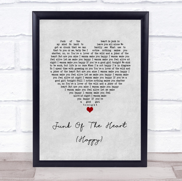 The Kooks Junk Of The Heart (Happy) Grey Heart Song Lyric Wall Art Print