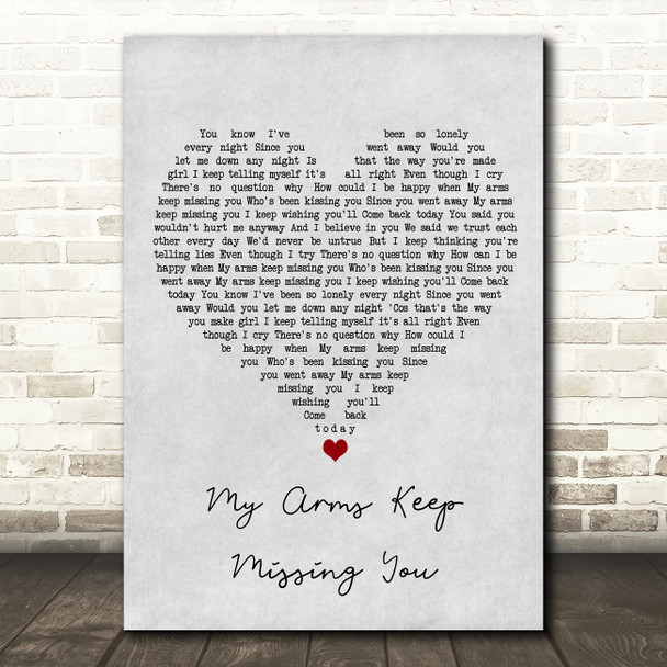 Rick Astley My Arms Keep Missing You Grey Heart Song Lyric Wall Art Print