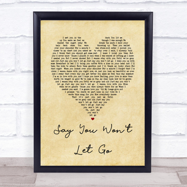 James Arthur Say You Won't Let Go Vintage Heart Song Lyric Quote Print