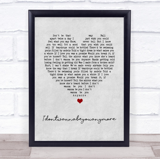 Billie Eilish Idontwannabeyouanymore Grey Heart Song Lyric Wall Art Print