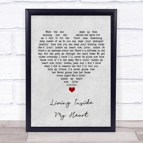 Bob Seger Living Inside My Heart Grey Heart Song Lyric Wall Art Print