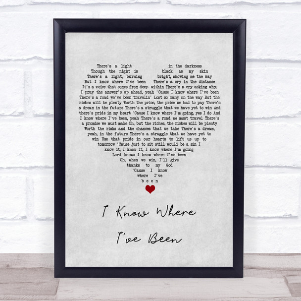 Queen Latifah I Know Where I've Been Grey Heart Song Lyric Wall Art Print