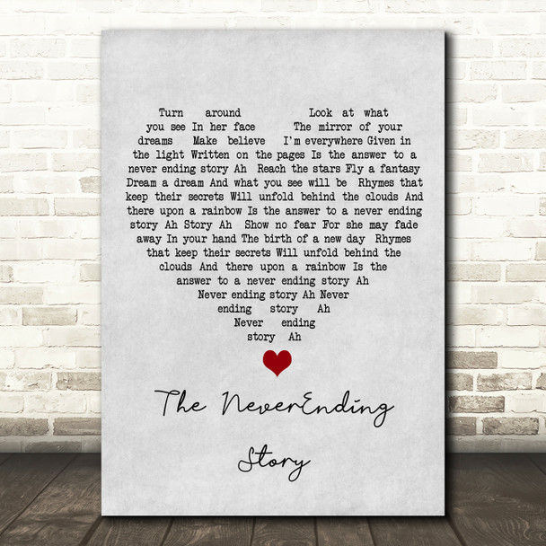 Klaus Doldinger & Giorgio Moroder The NeverEnding Story Grey Heart Song Lyric Wall Art Print