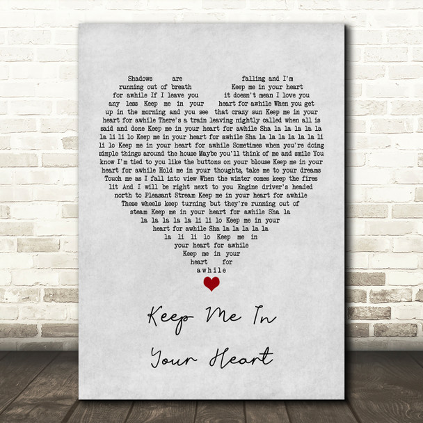 Warren Zevon Keep Me In Your Heart Grey Heart Song Lyric Wall Art Print