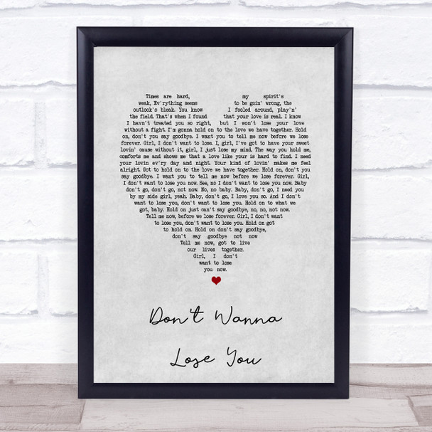 Lionel Richie Don't Wanna Lose You Grey Heart Song Lyric Wall Art Print