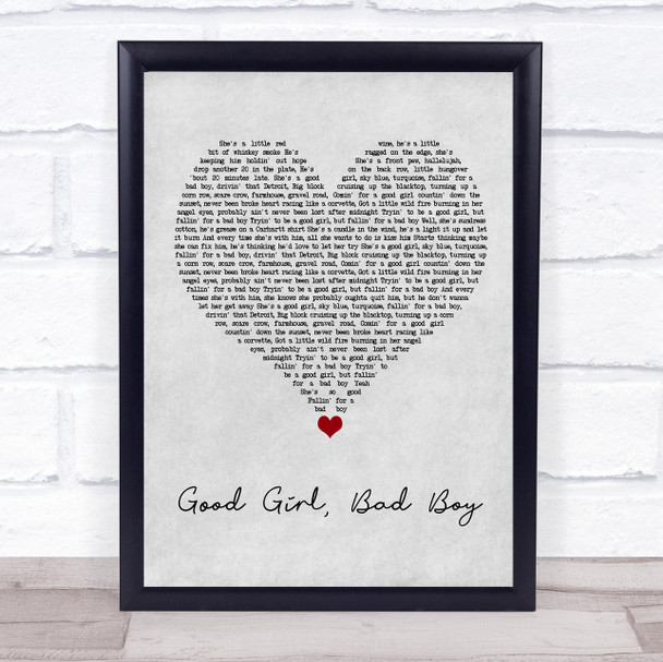 Florida Georgia Line Good Girl, Bad Boy Grey Heart Song Lyric Wall Art Print