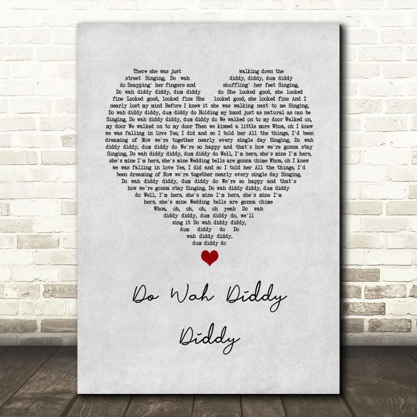 Manfred Mann Do Wah Diddy Diddy Grey Heart Song Lyric Wall Art Print