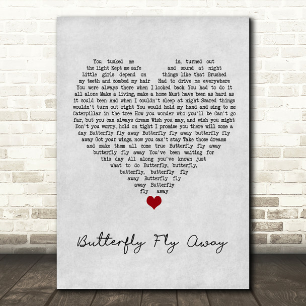Miley Cyrus Butterfly Fly Away Grey Heart Song Lyric Wall Art Print