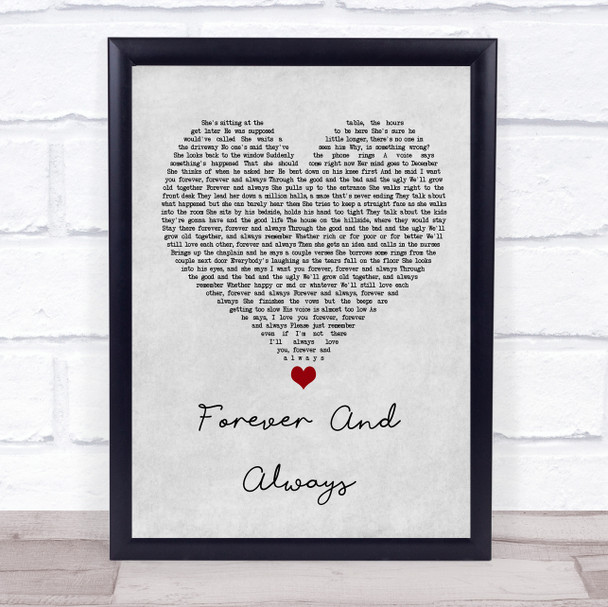 Parachute Forever And Always Grey Heart Song Lyric Wall Art Print