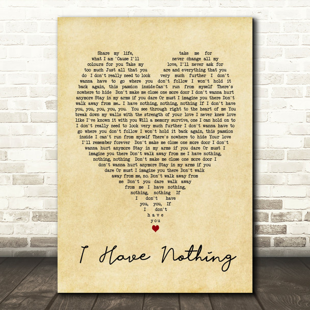 Whitney Houston I Have Nothing Vintage Heart Song Lyric Quote Print